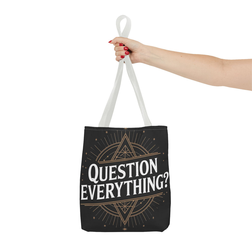 Question Everything? Tote Bag — Mystical Geometric AOP Tote for Skeptics & Truth-Seekers