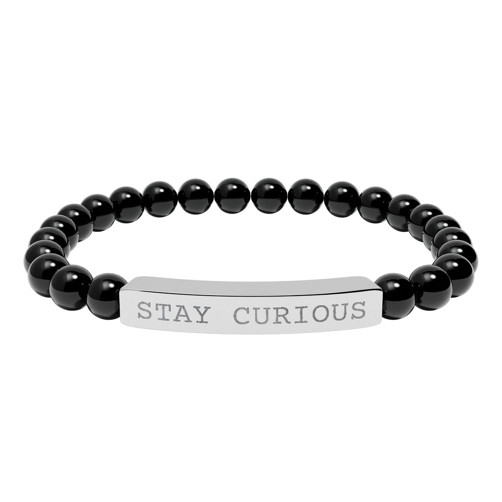 Engraved "Stay Curious" Natural Stone Stretch Bracelet
