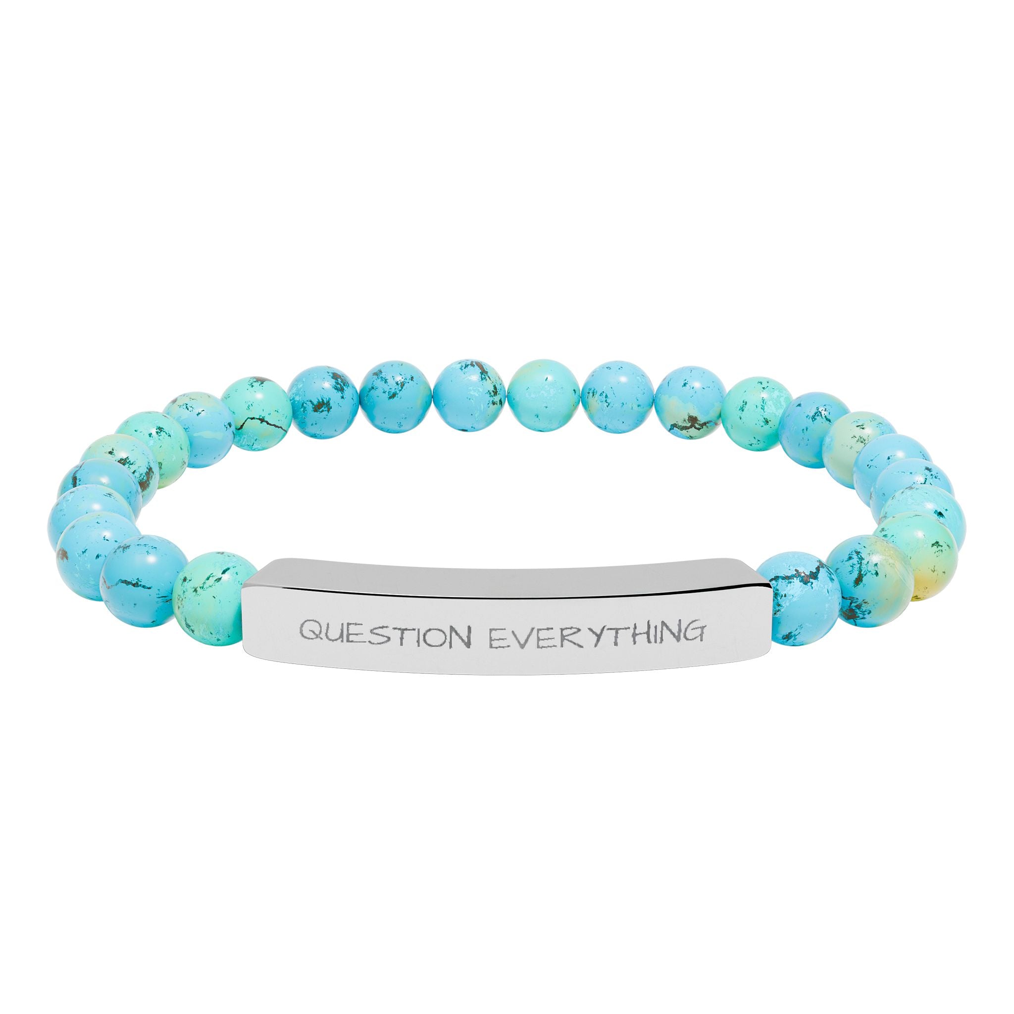 Engraved Natural Stone Stretch Bracelet — Personalized Bar Bead Bracelet