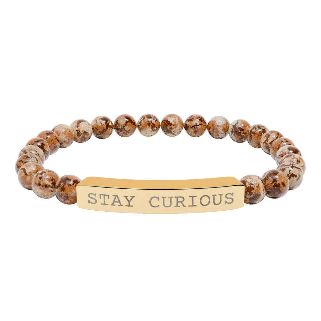Engraved "Stay Curious" Natural Stone Stretch Bracelet