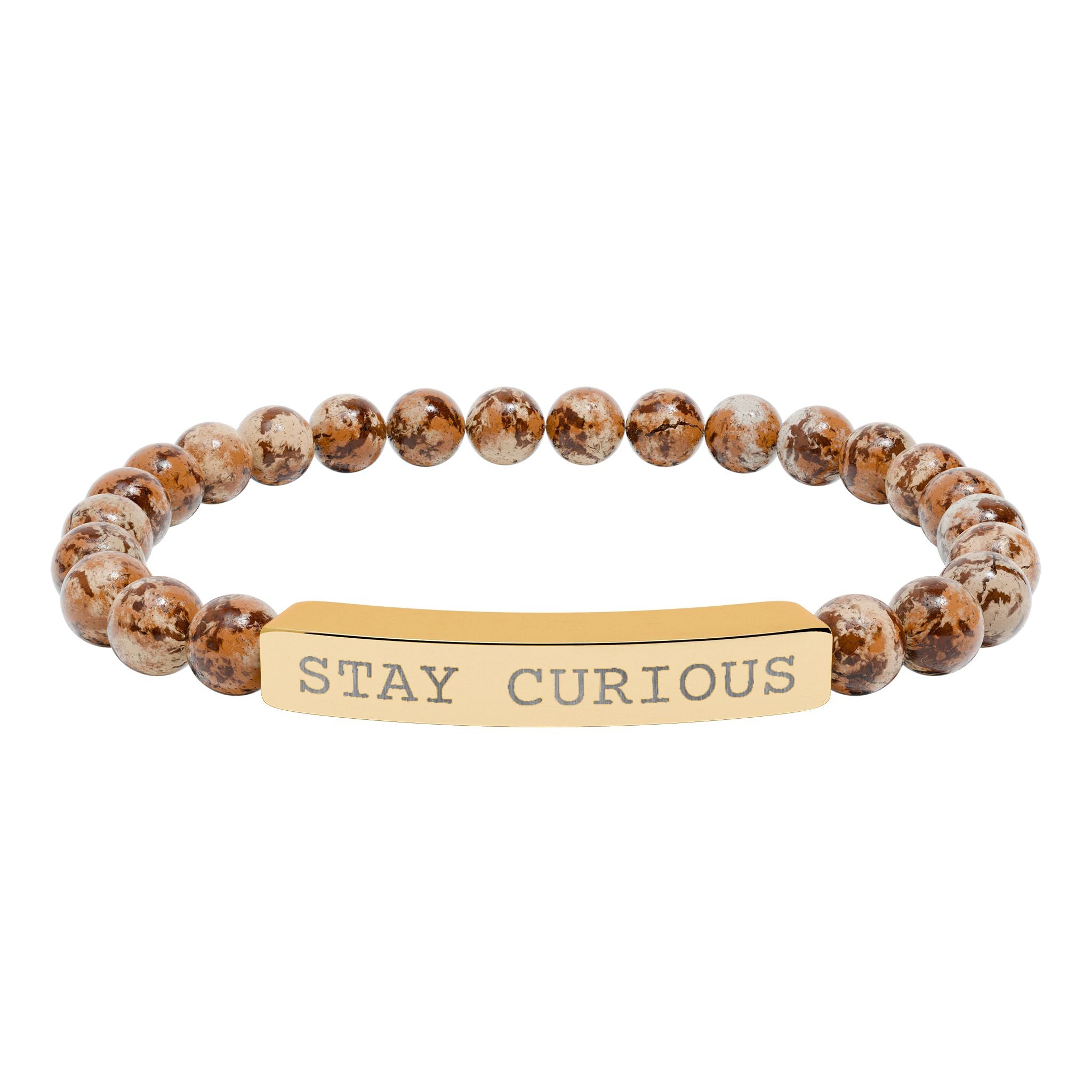 Engraved "Stay Curious" Natural Stone Stretch Bracelet