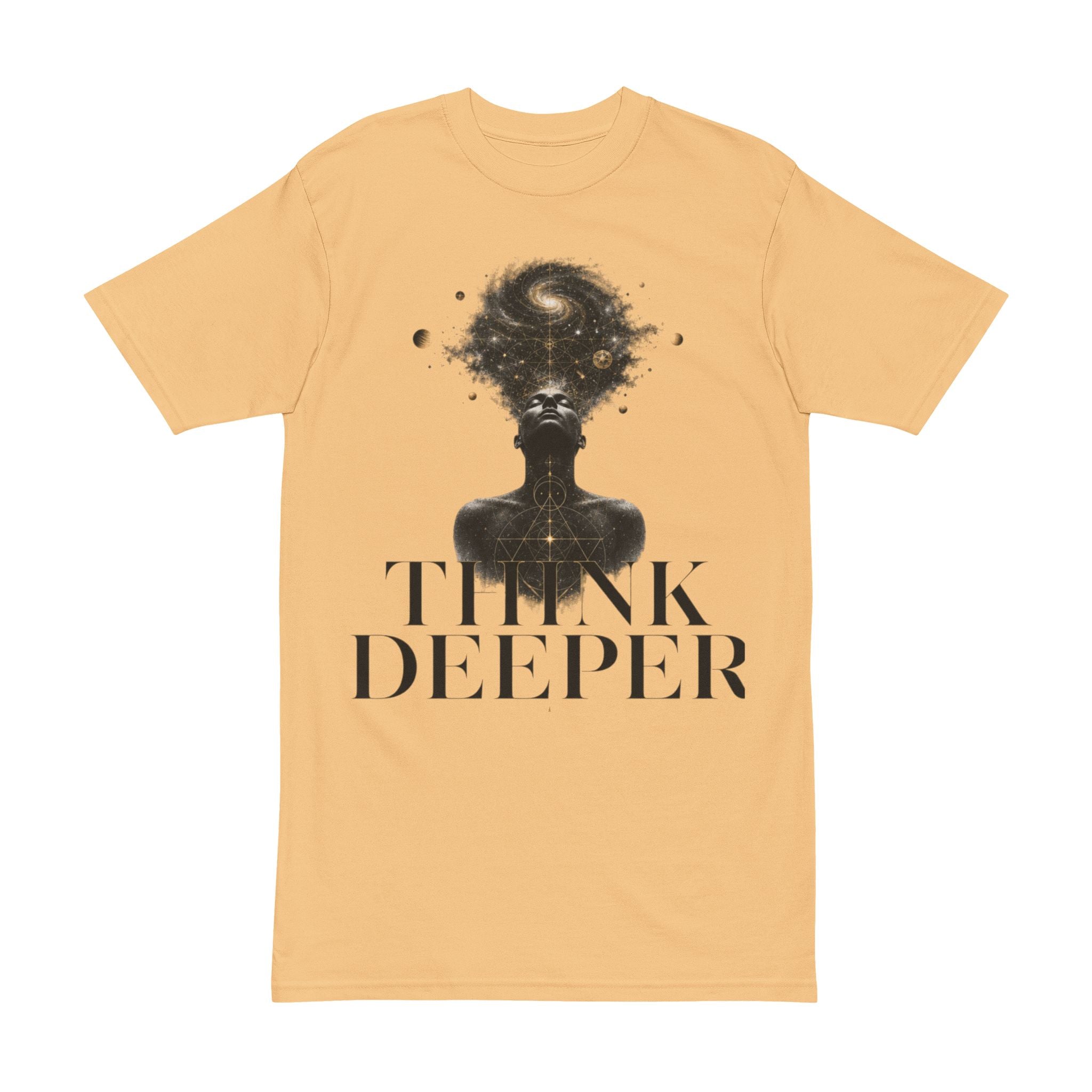 Think Deeper T-Shirt — Cosmic Head Graphic Tee for Deep Thinkers