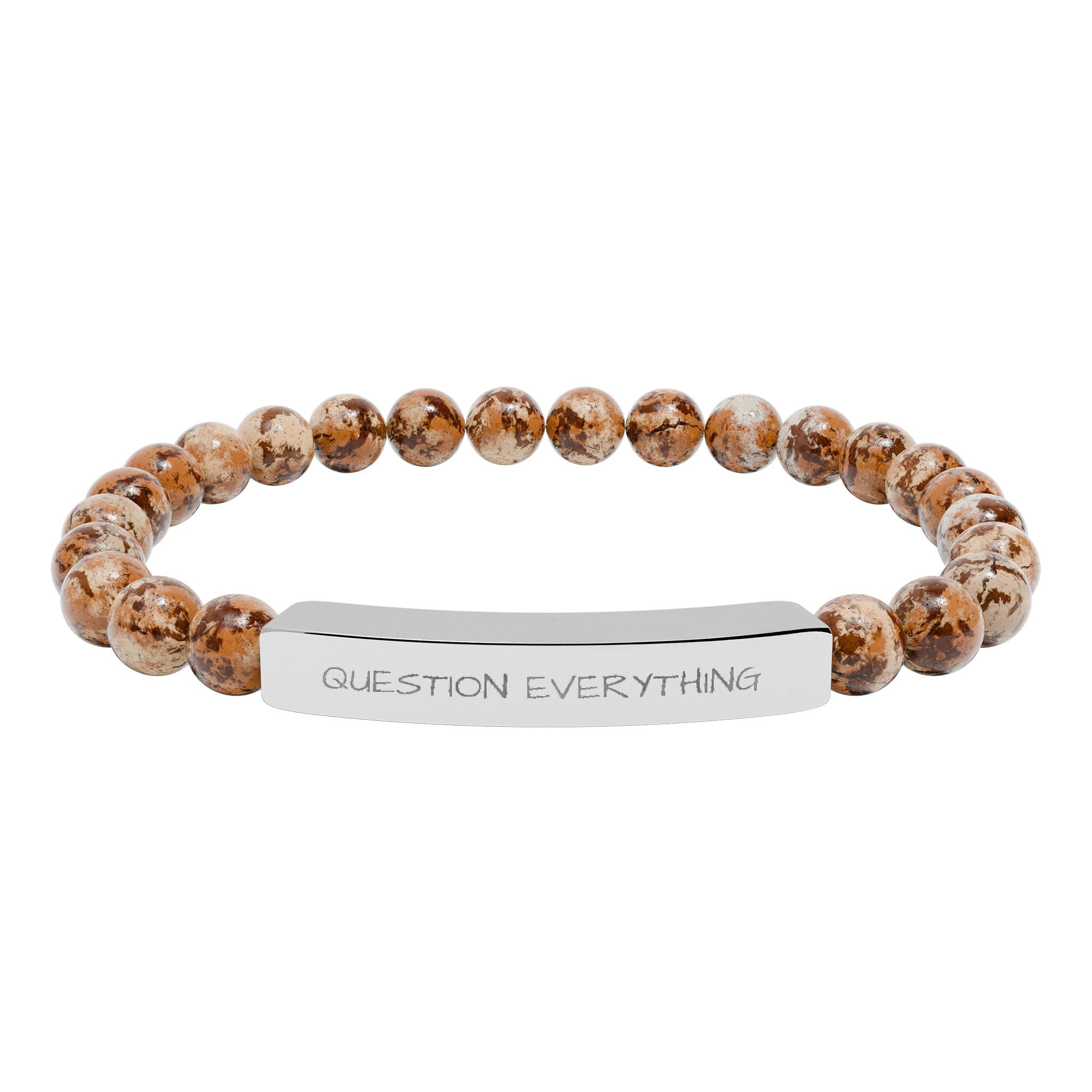 Engraved Natural Stone Stretch Bracelet — Personalized Bar Bead Bracelet
