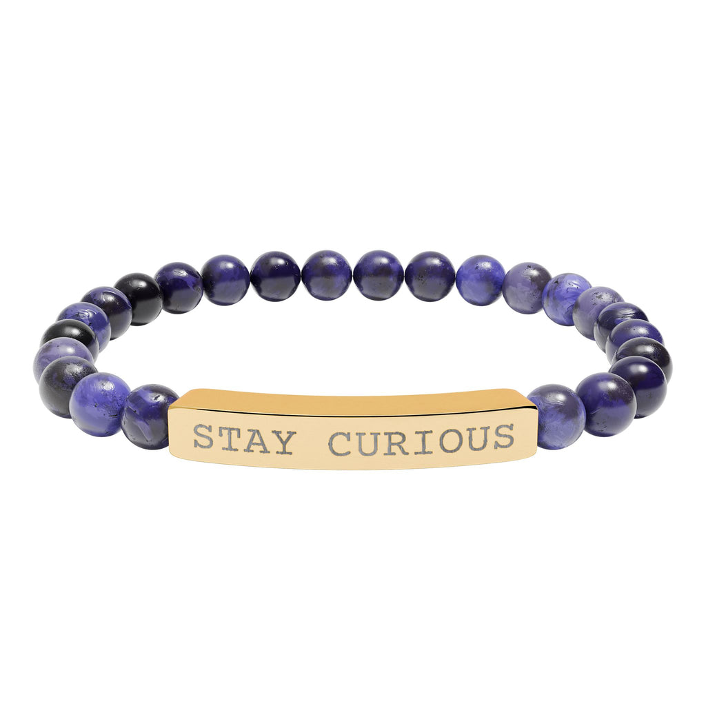 Engraved "Stay Curious" Natural Stone Stretch Bracelet