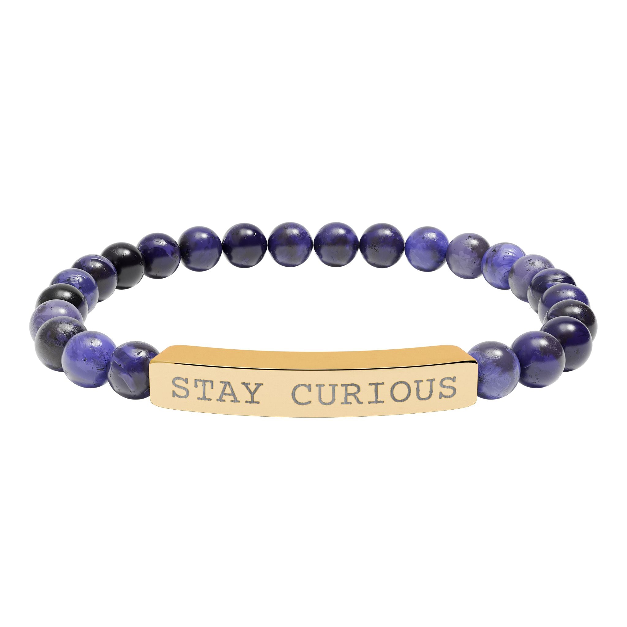 Engraved "Stay Curious" Natural Stone Stretch Bracelet