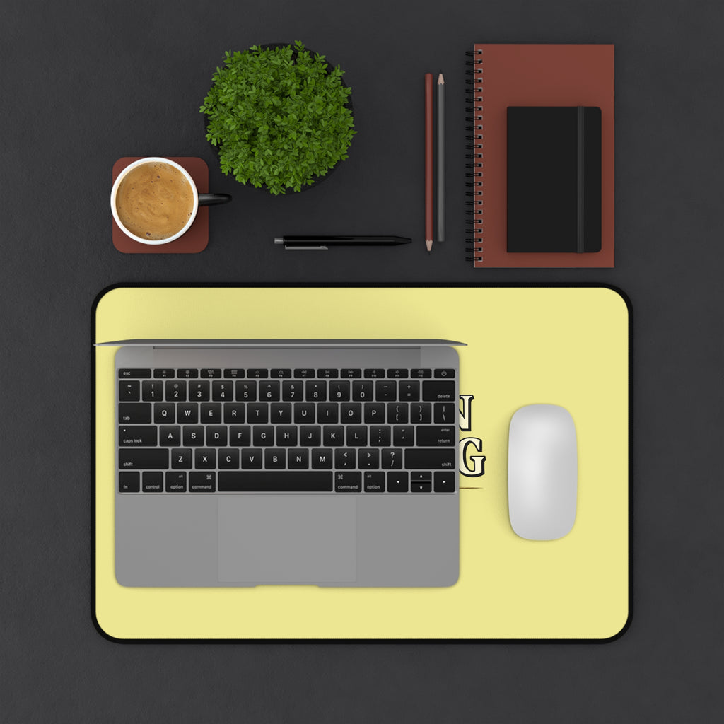 Question Everything Yellow Desk Mat — Motivational Large Mouse Pad for Office & Study