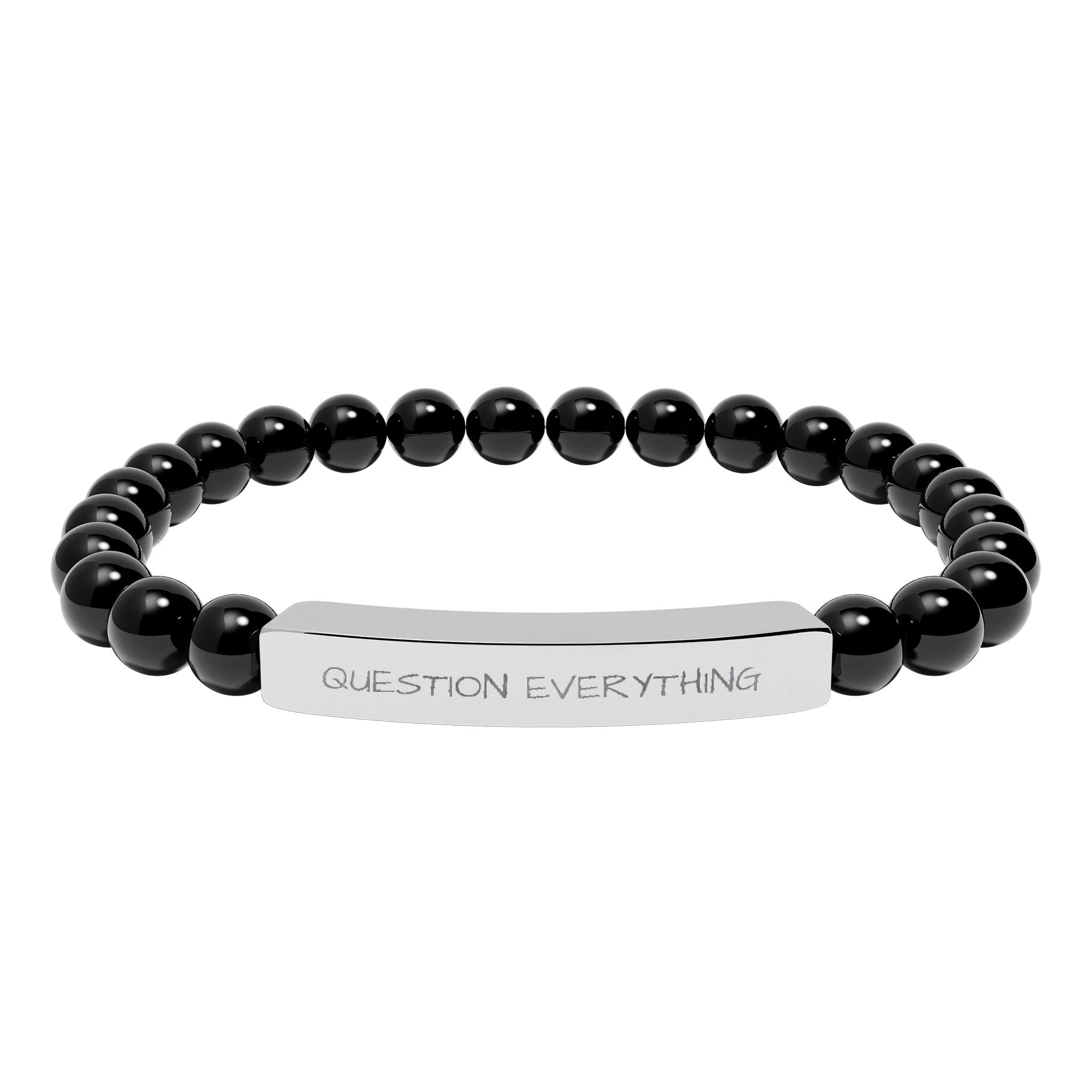 Engraved Natural Stone Stretch Bracelet — Personalized Bar Bead Bracelet
