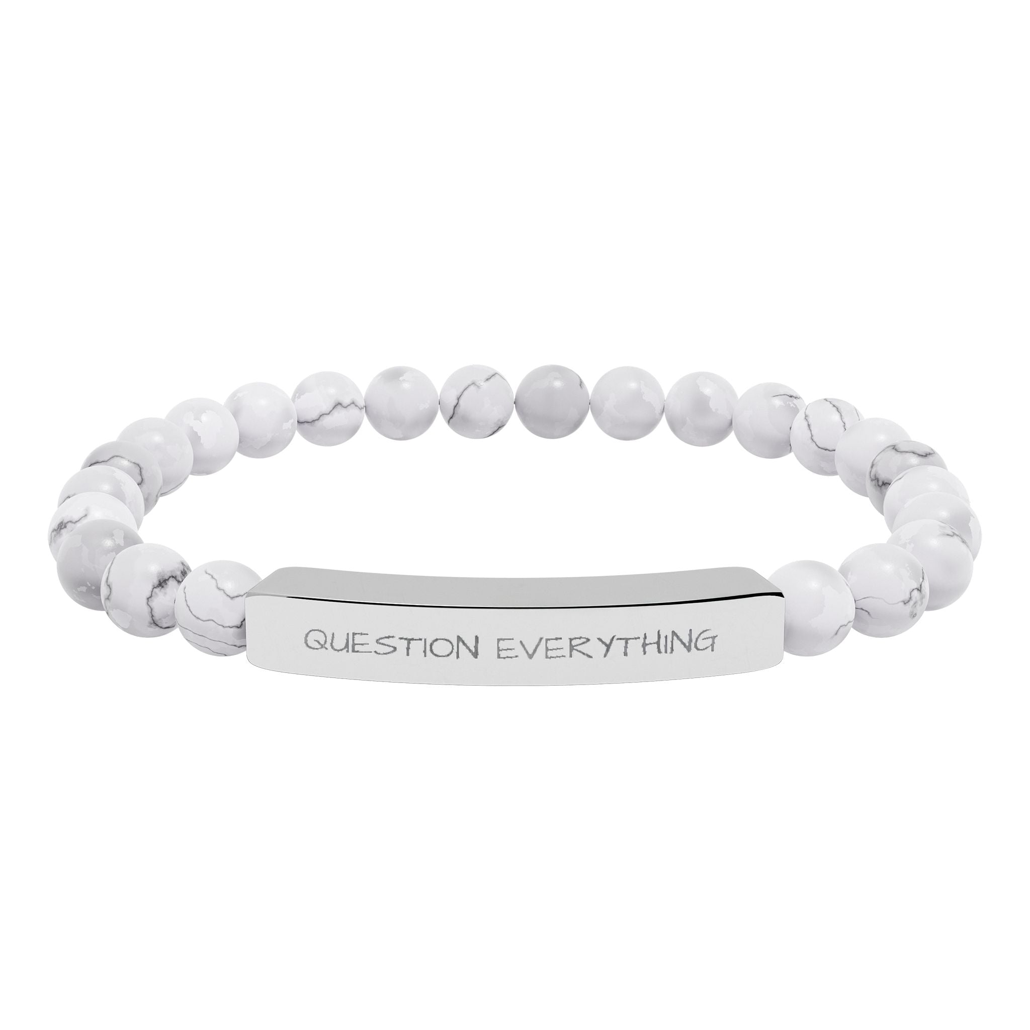 Engraved Natural Stone Stretch Bracelet — Personalized Bar Bead Bracelet