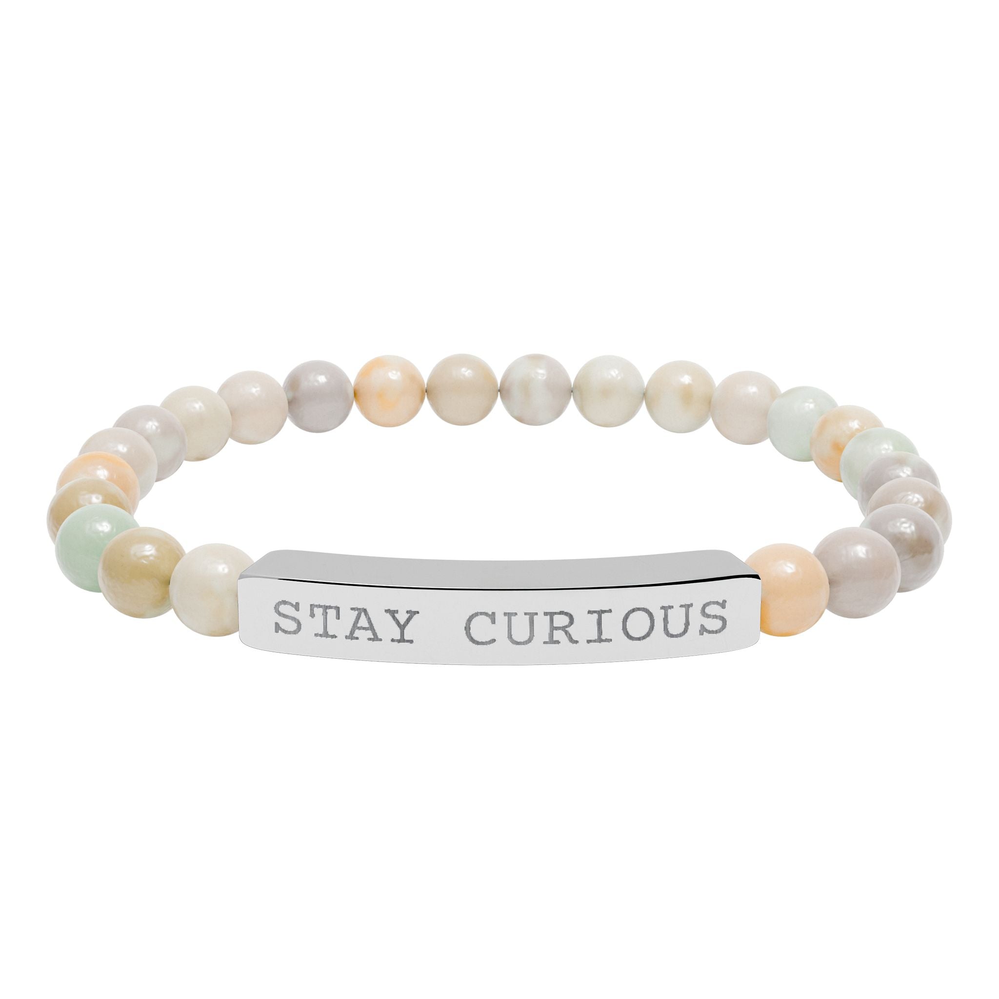 Engraved "Stay Curious" Natural Stone Stretch Bracelet