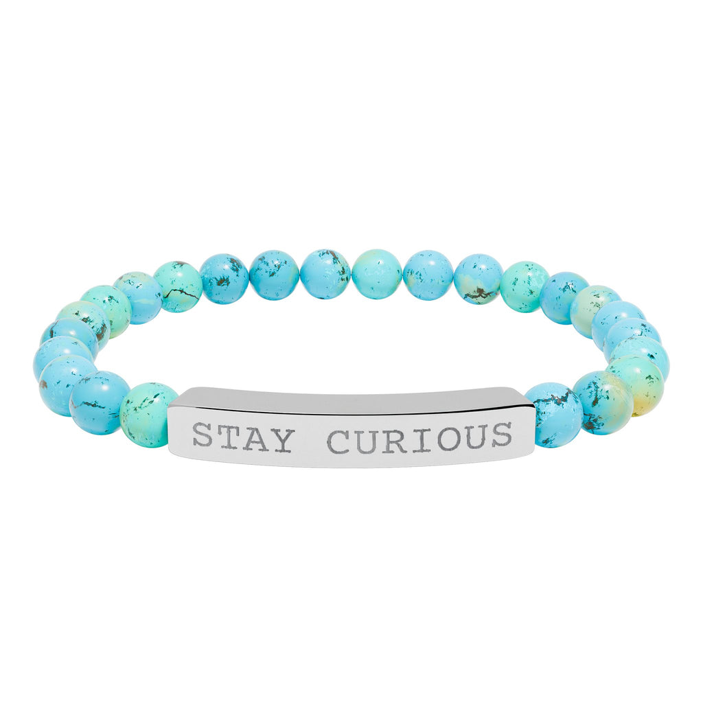 Engraved "Stay Curious" Natural Stone Stretch Bracelet