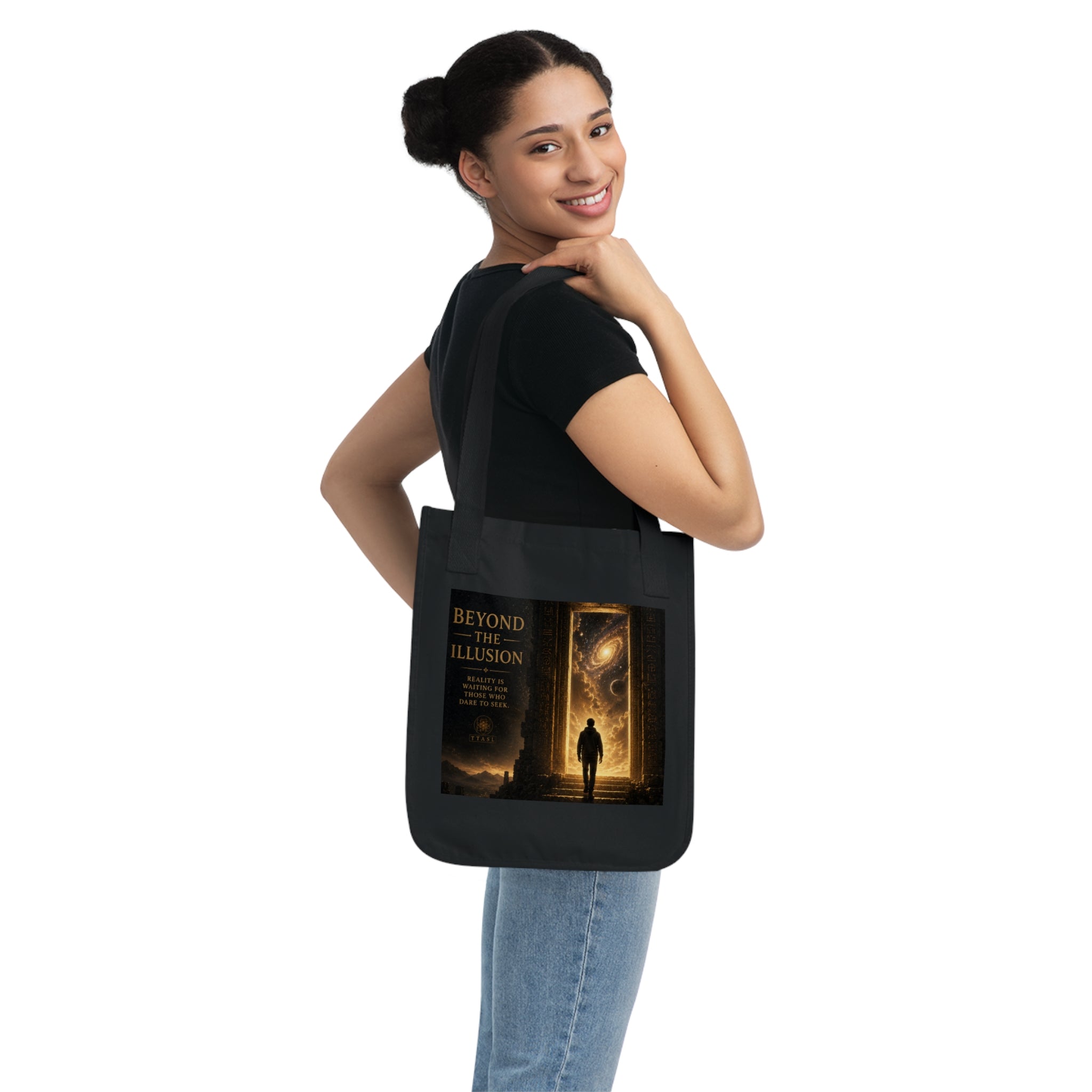 Beyond the Illusion Tote Bag — Cosmic Doorway Organic Canvas Shopper