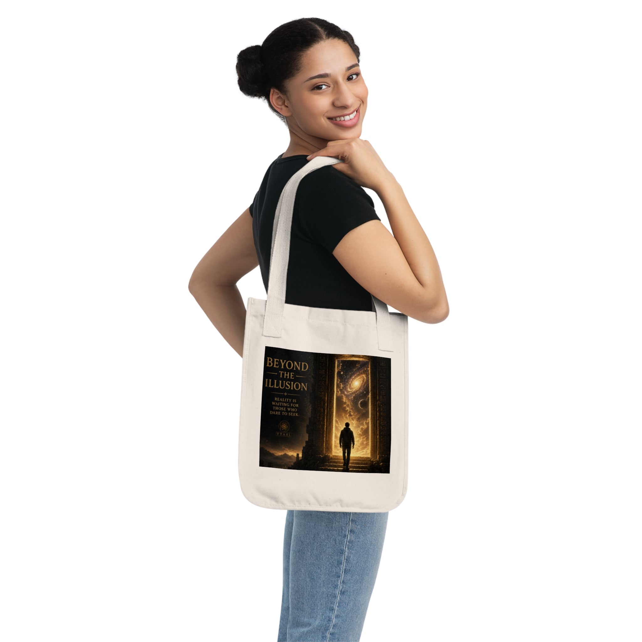 Beyond the Illusion Tote Bag — Cosmic Doorway Organic Canvas Shopper