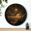 Mystic Ruins Wall Clock — Golden Celestial Landscape Timepiece