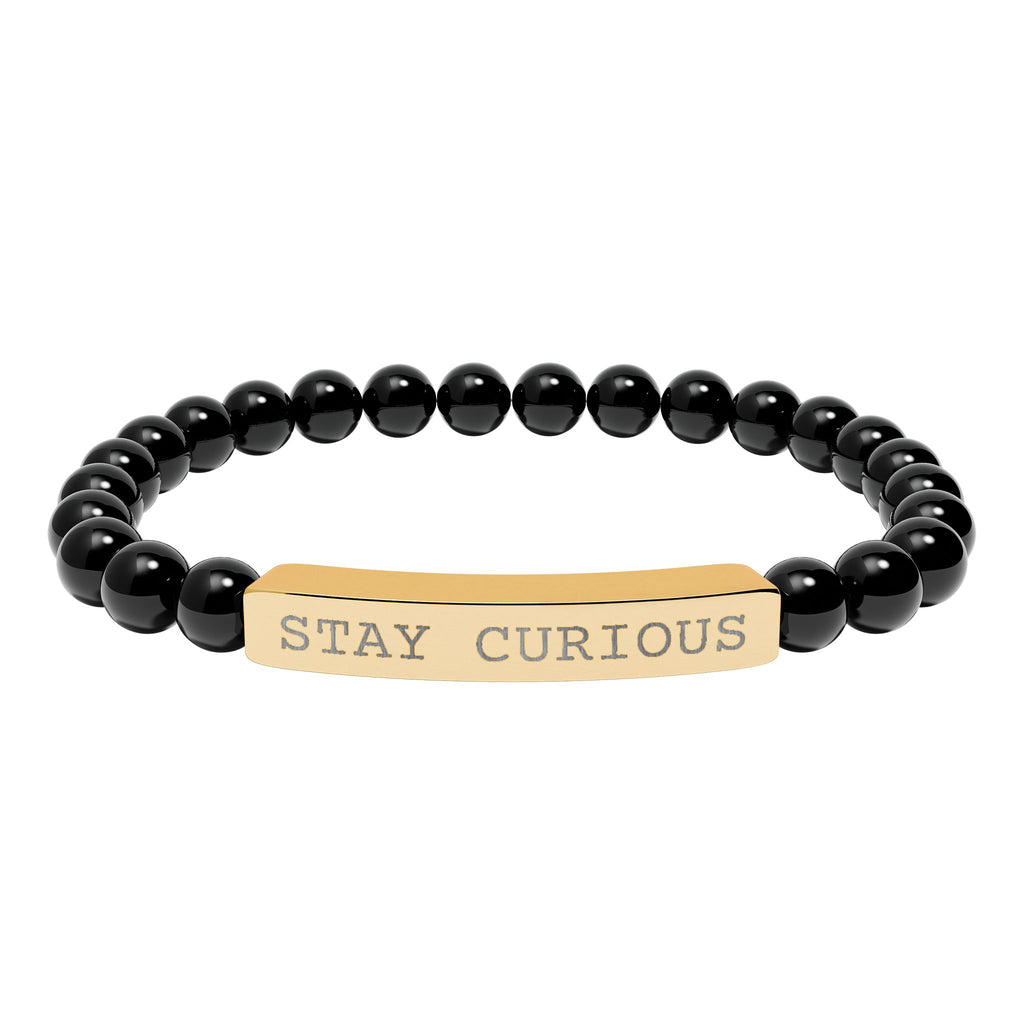 Engraved "Stay Curious" Natural Stone Stretch Bracelet