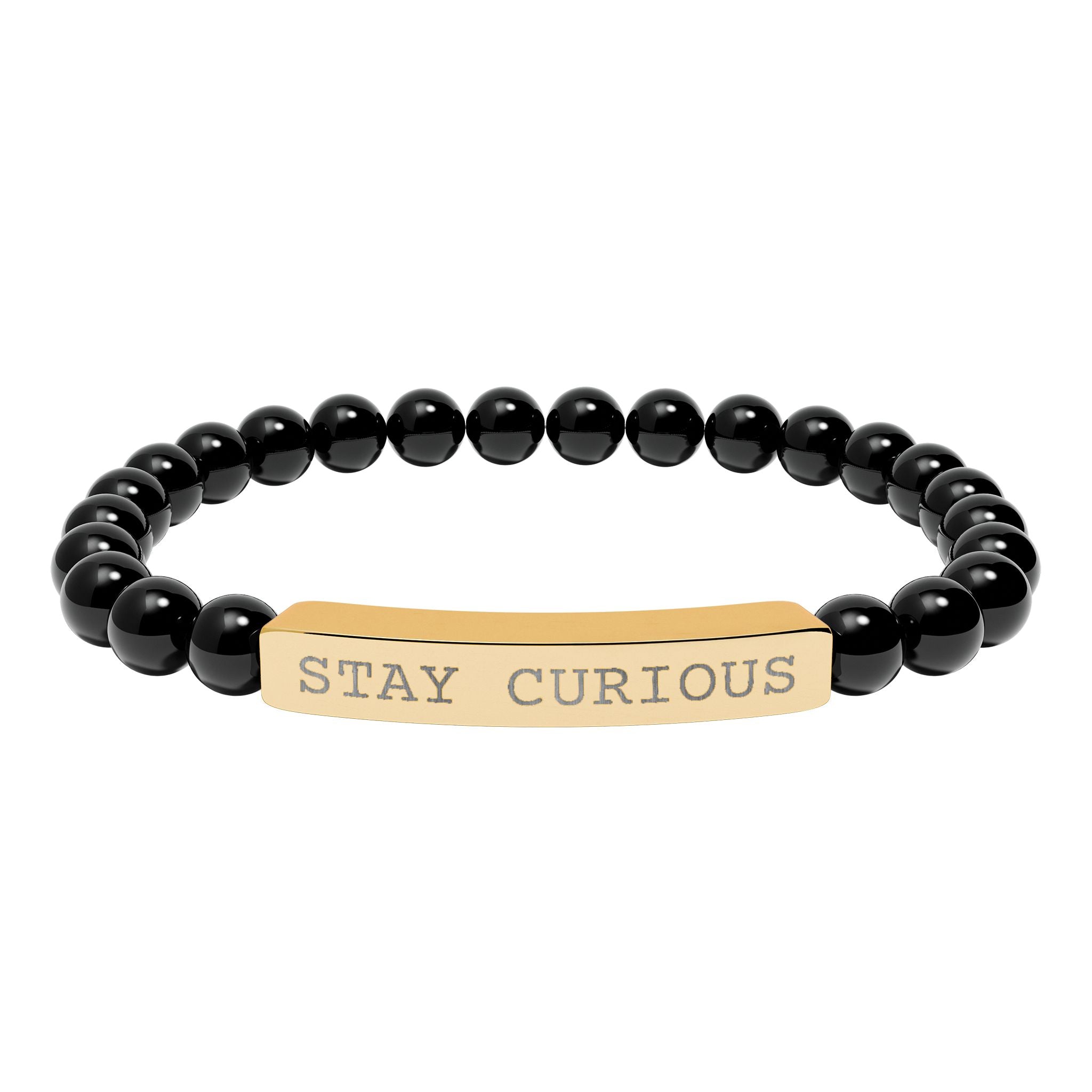 Engraved "Stay Curious" Natural Stone Stretch Bracelet
