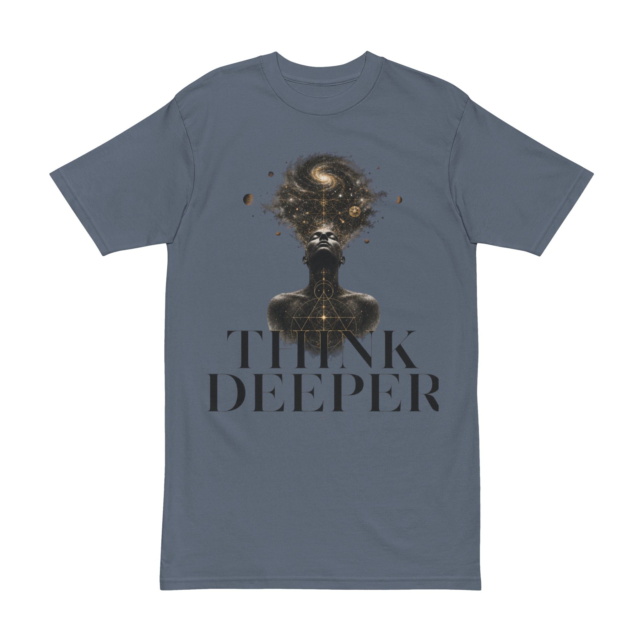 Think Deeper T-Shirt — Cosmic Head Graphic Tee for Deep Thinkers