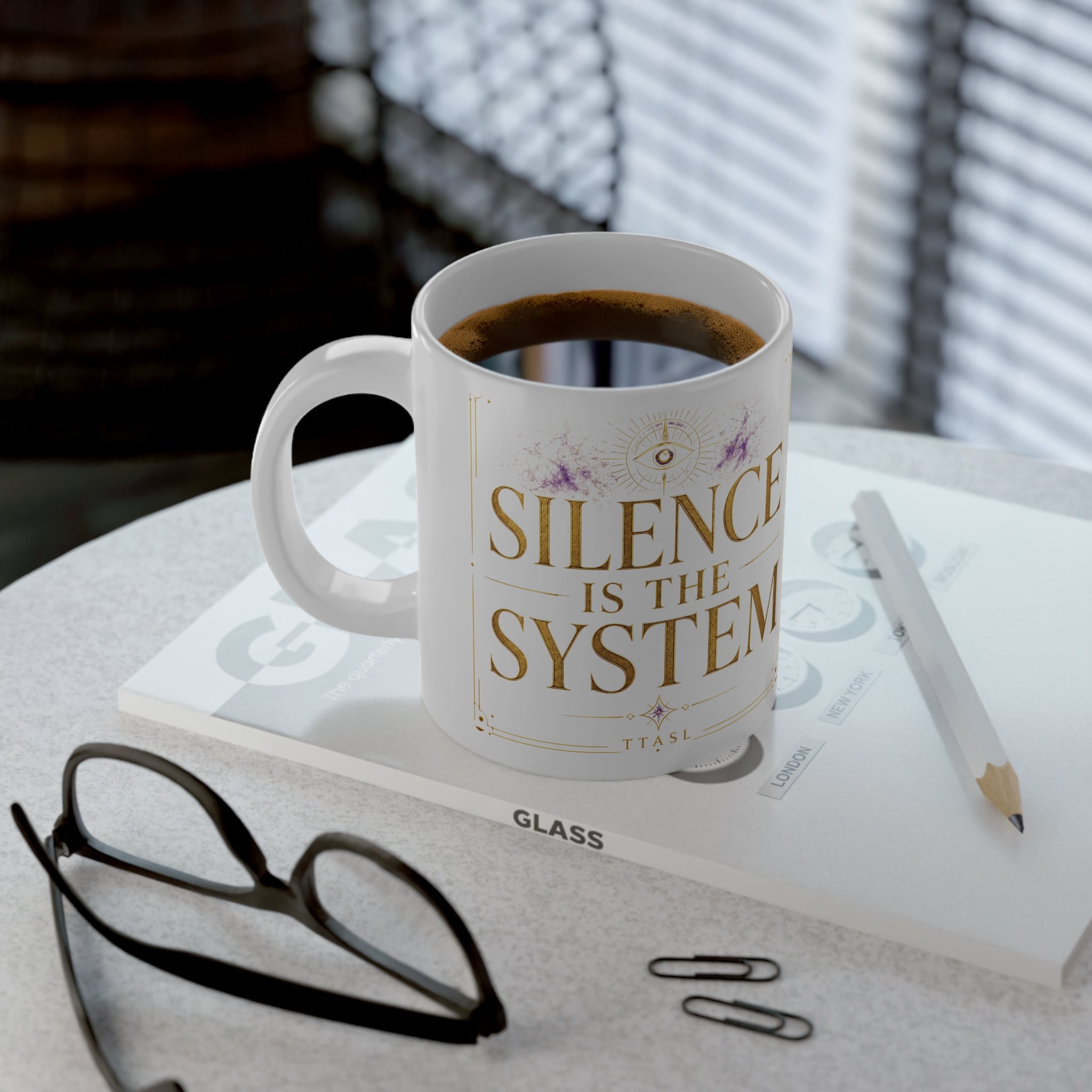 20oz Jumbo Mug — "Silence Is the System" Gold Script Motivational Coffee Cup
