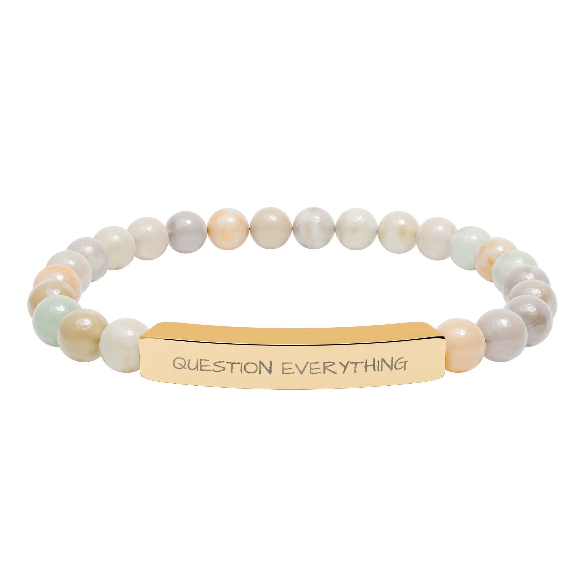 Engraved Natural Stone Stretch Bracelet — Personalized Bar Bead Bracelet