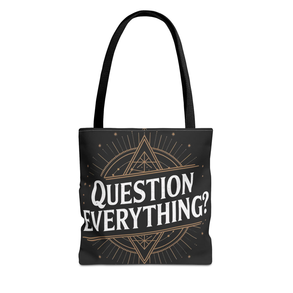 Question Everything? Tote Bag — Mystical Geometric AOP Tote for Skeptics & Truth-Seekers