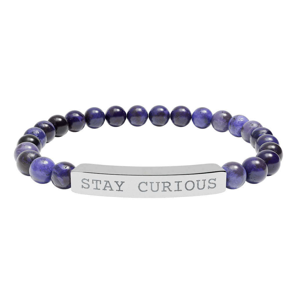 Engraved "Stay Curious" Natural Stone Stretch Bracelet