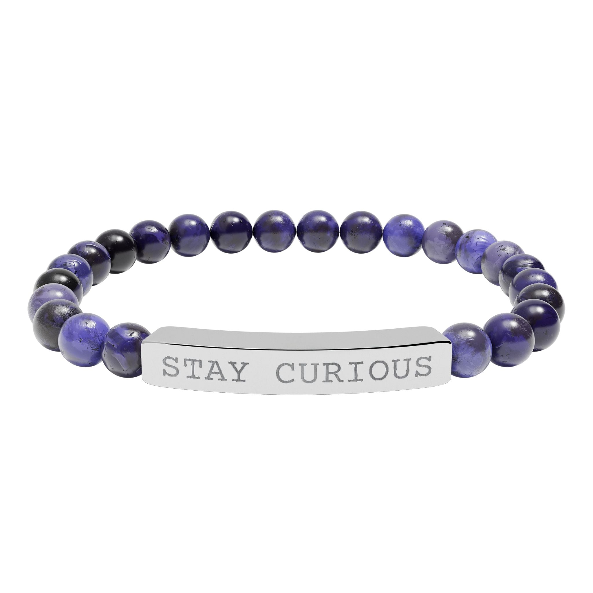 Engraved "Stay Curious" Natural Stone Stretch Bracelet