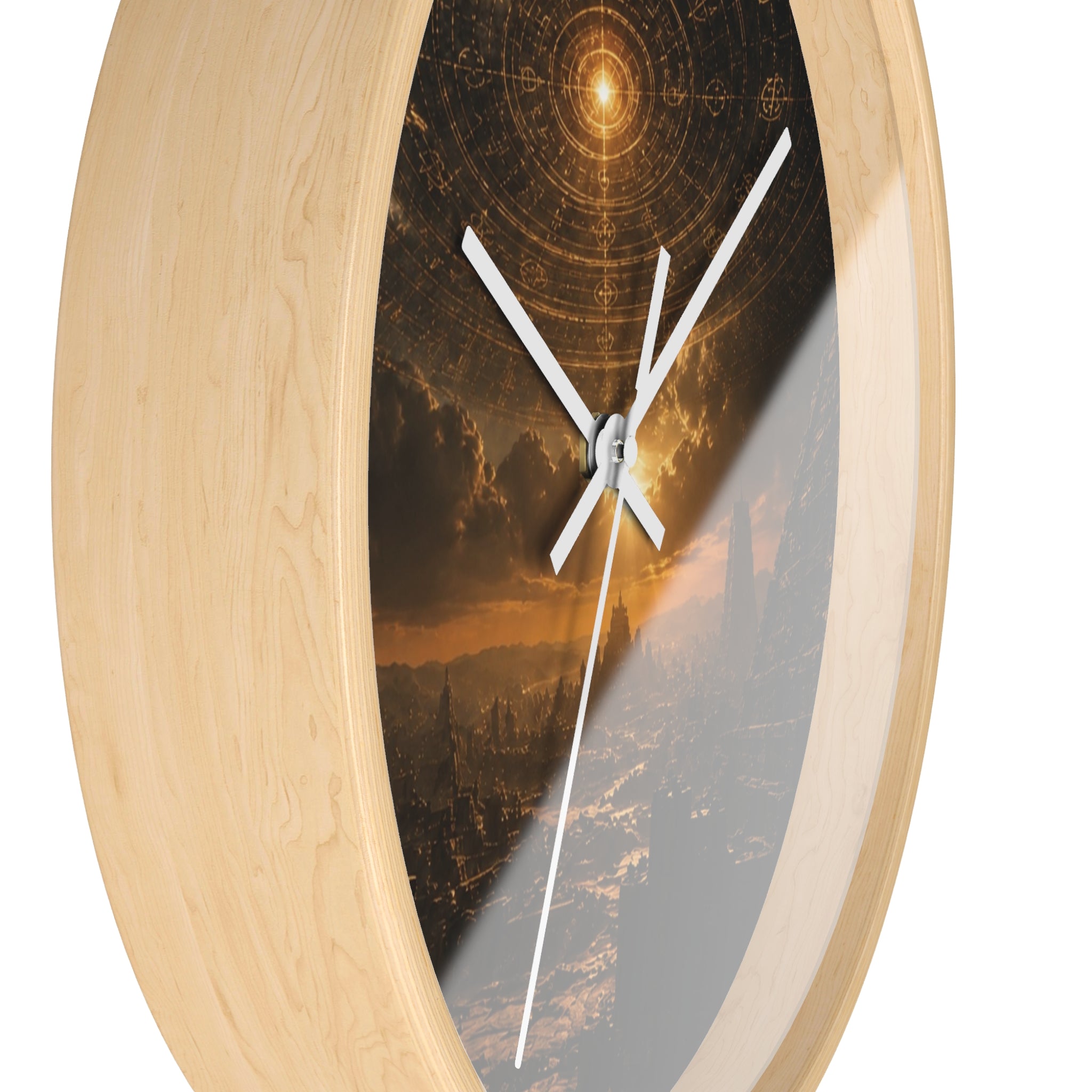 Mystic Ruins Wall Clock — Golden Celestial Landscape Timepiece