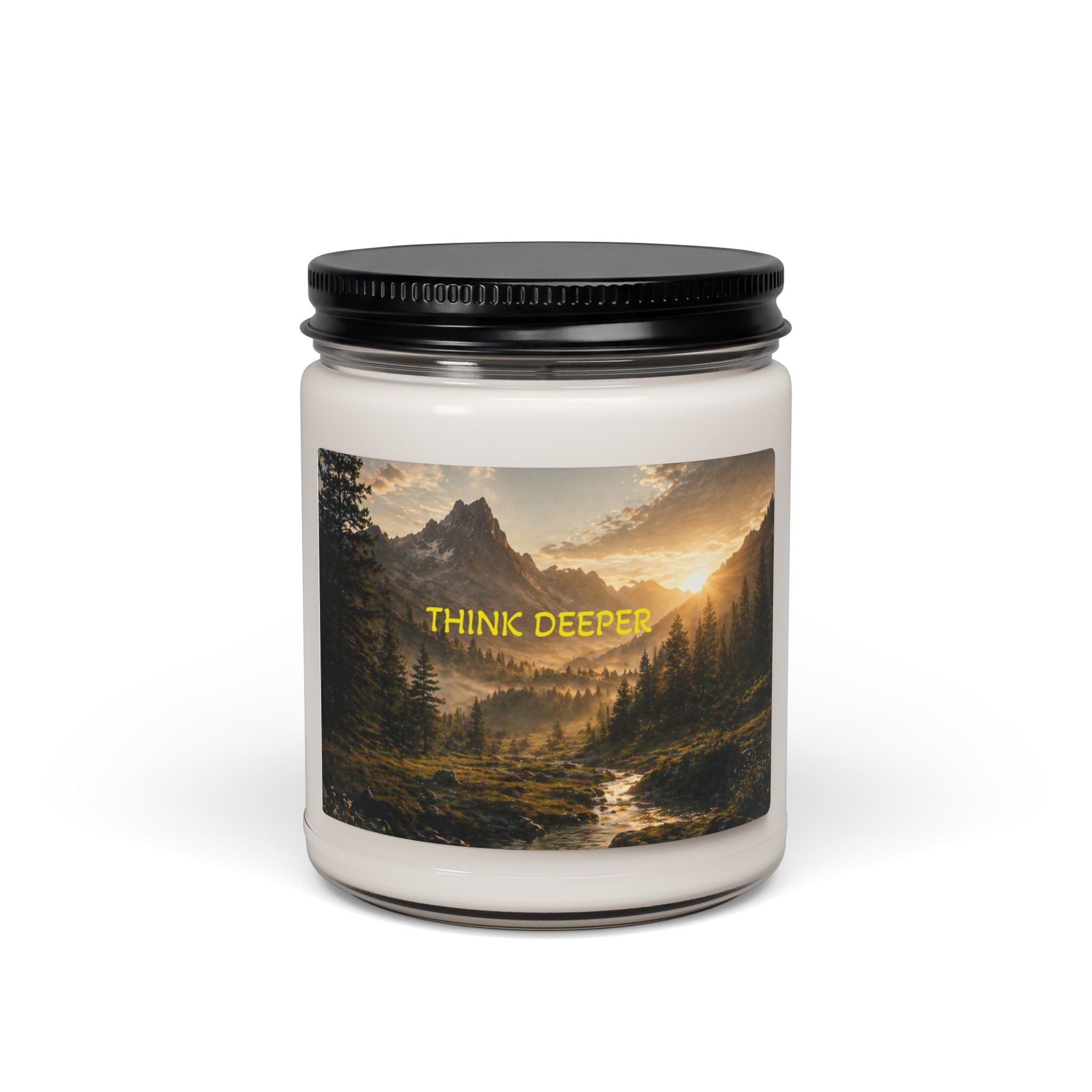 Think Deeper Soy Candle — 9oz Scented Jar Candle with Mountain Landscape Label