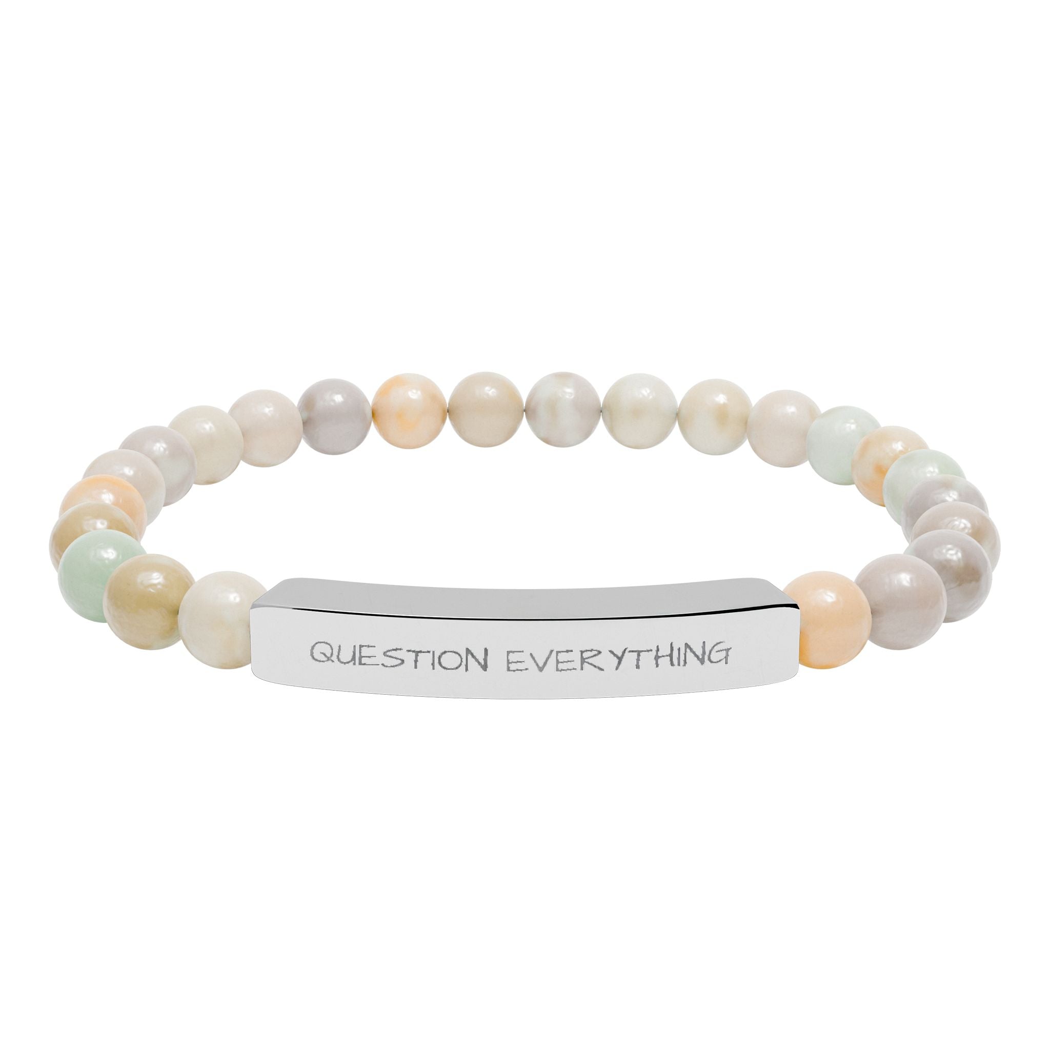 Engraved Natural Stone Stretch Bracelet — Personalized Bar Bead Bracelet
