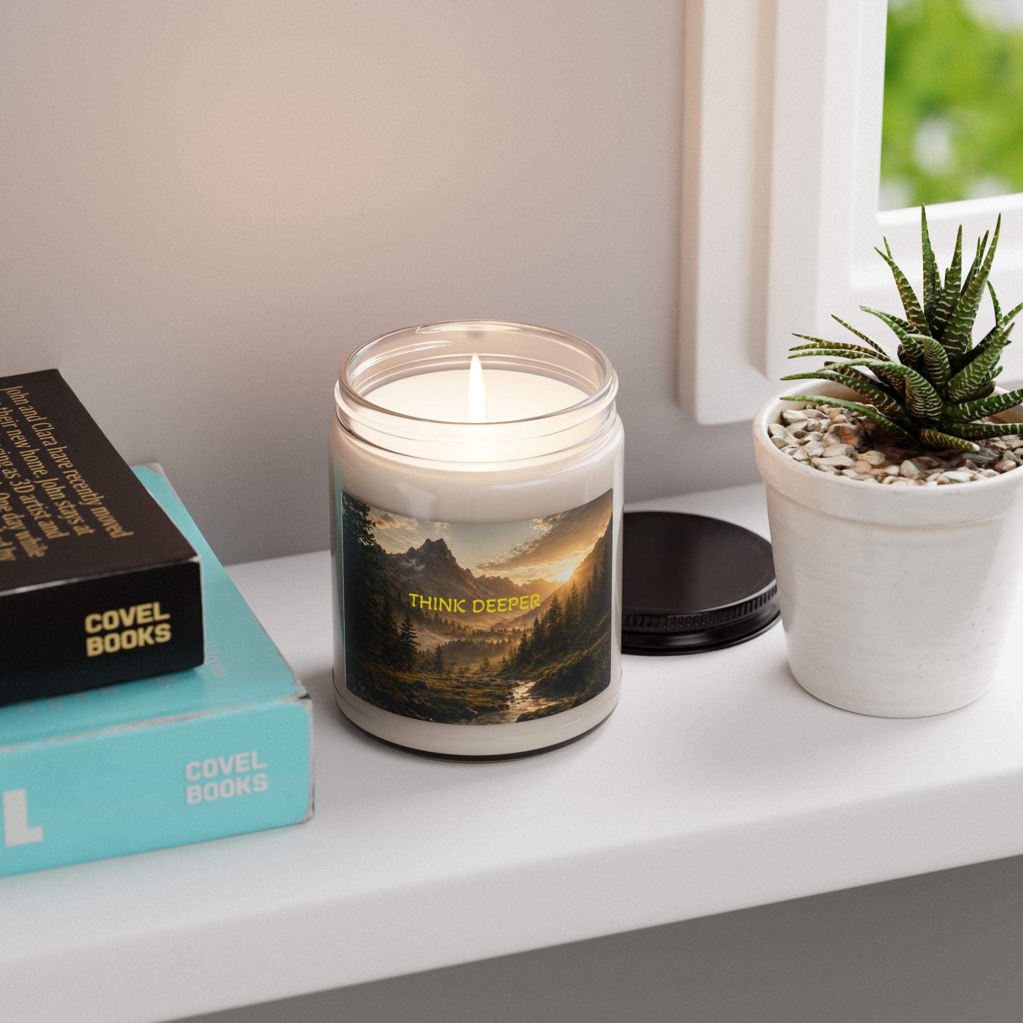 Think Deeper Soy Candle — 9oz Scented Jar Candle with Mountain Landscape Label