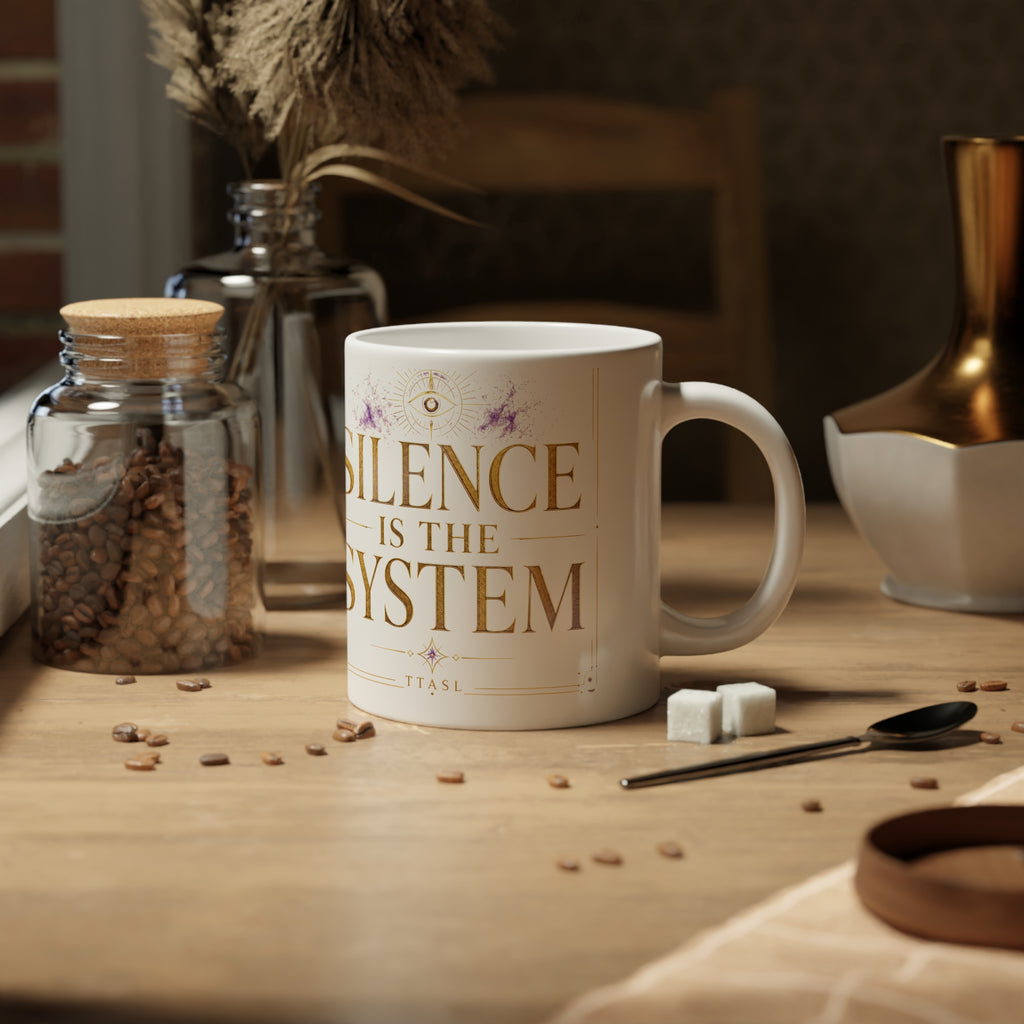 20oz Jumbo Mug — "Silence Is the System" Gold Script Motivational Coffee Cup