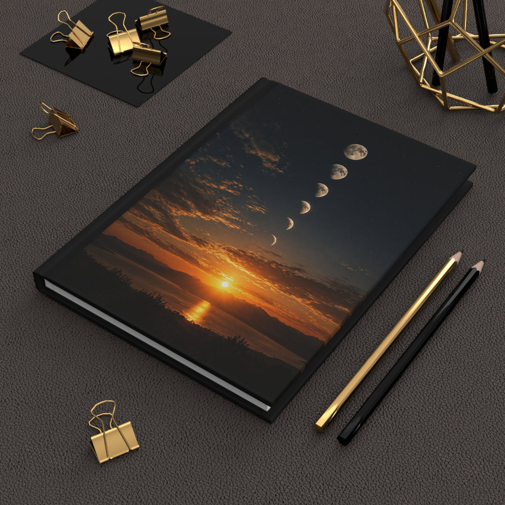 Sunset Moon Phases Hardcover Journal — "What if time was never lost... only rewritten?"