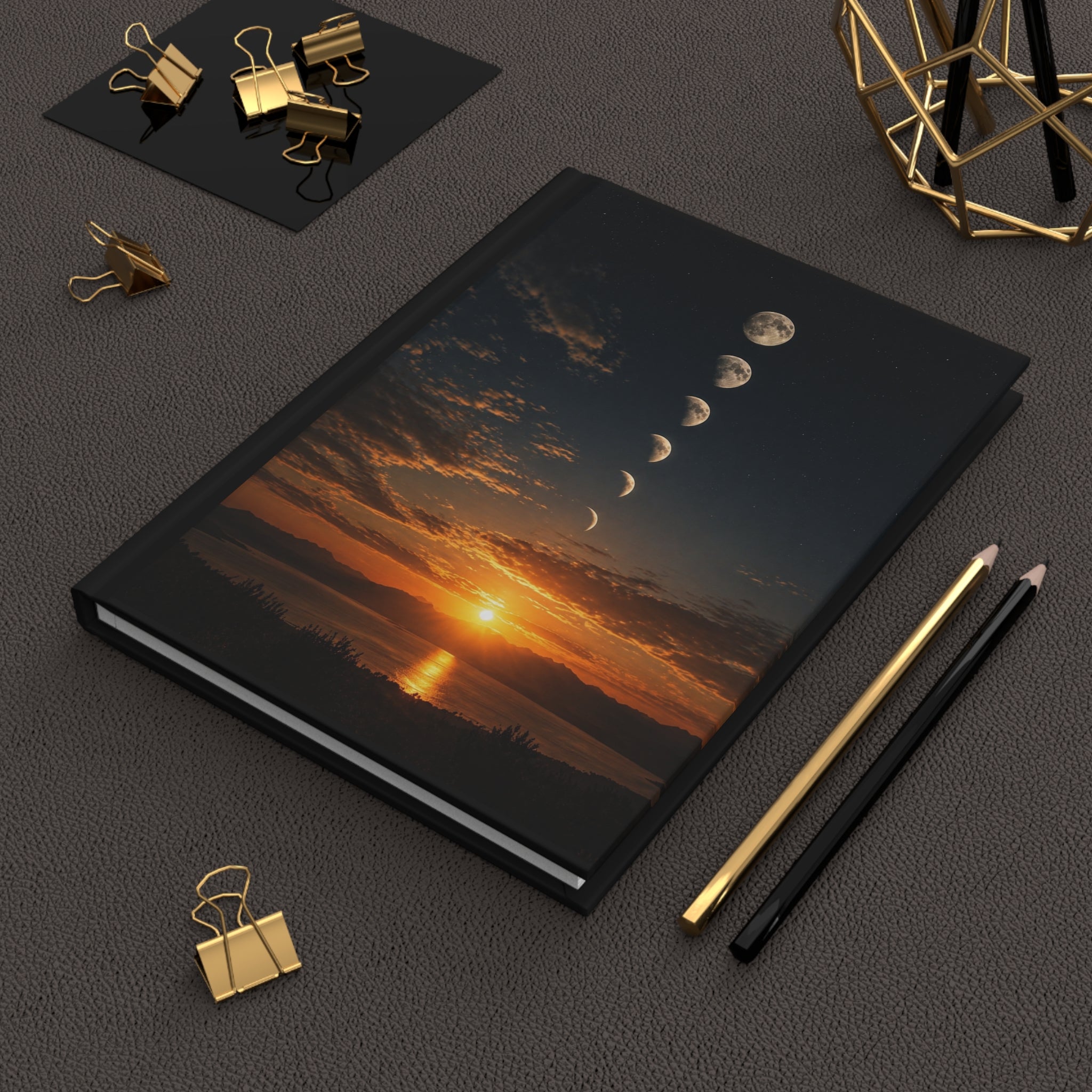 Sunset Moon Phases Hardcover Journal — "What if time was never lost... only rewritten?"