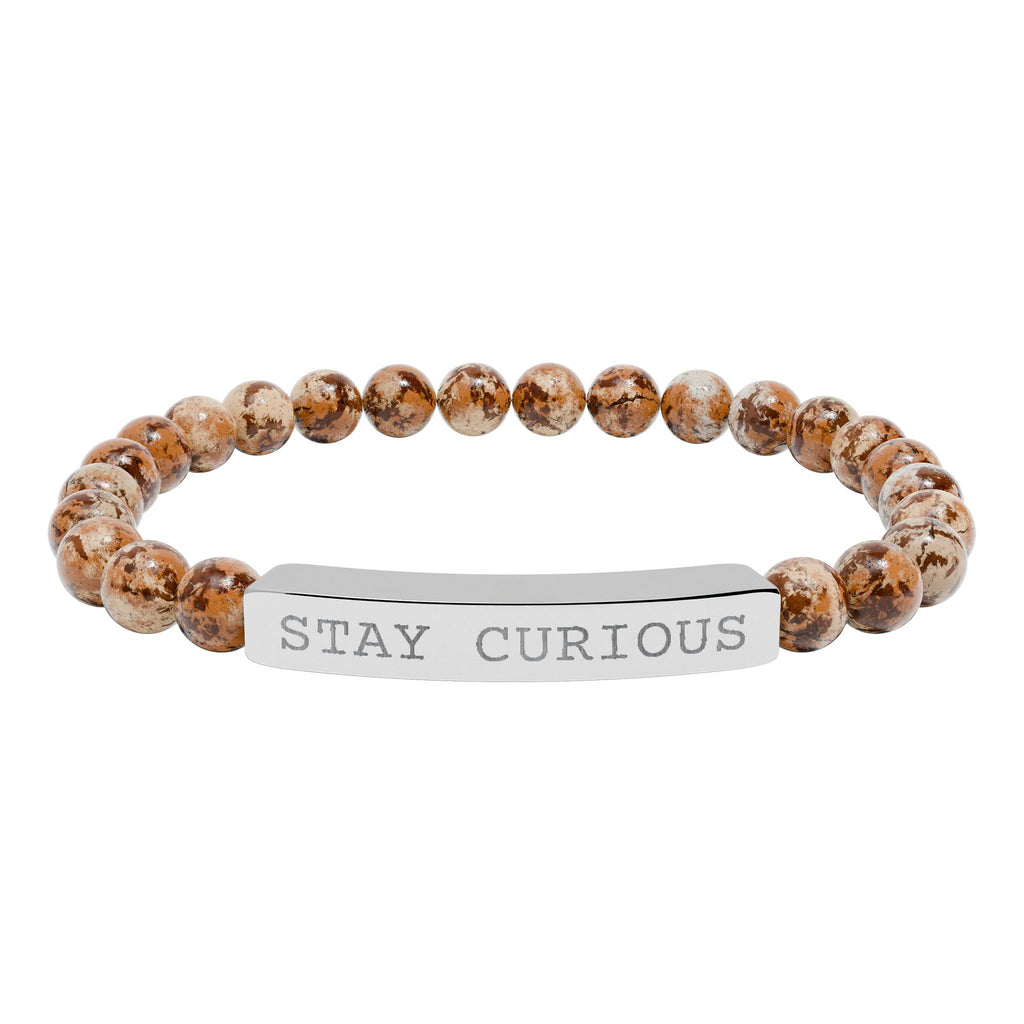 Engraved "Stay Curious" Natural Stone Stretch Bracelet
