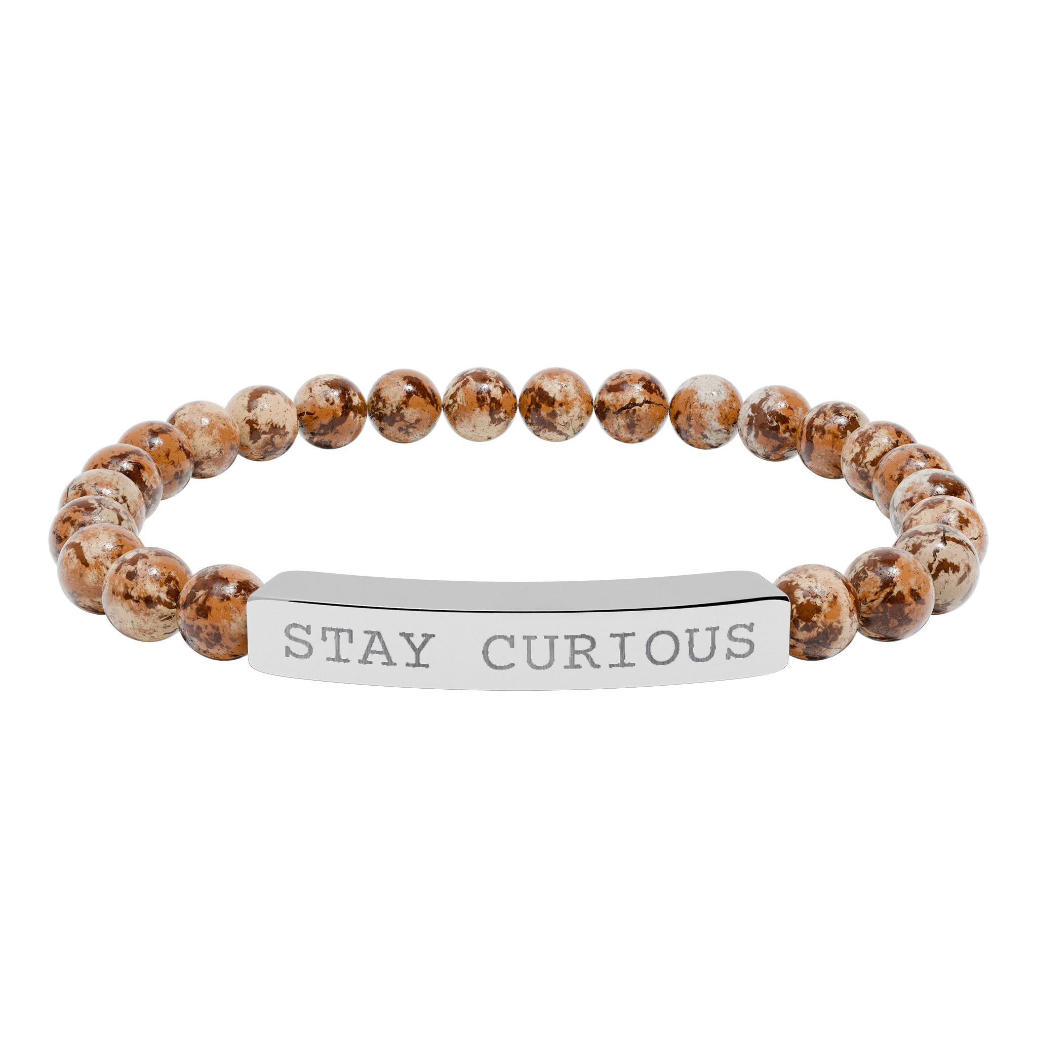 Engraved "Stay Curious" Natural Stone Stretch Bracelet